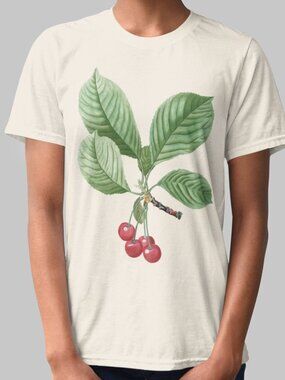 Wild Cherry Vintage Botanical Print Short Sleeve Graphic Tee T-shirt S-XXL